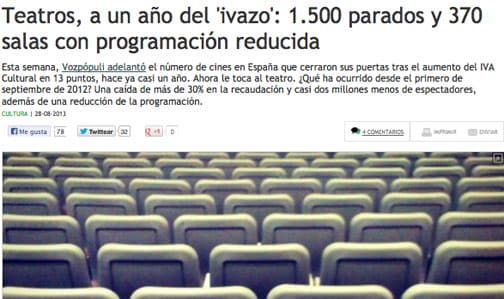 La subida del ‘IVA cultural” ha provocado la pérdida de 1.450 puestos de trabajo